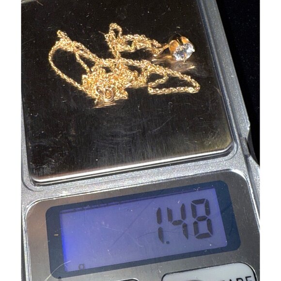 14k Solid Gold Twisted Chain Necklace With Round Cubic Zirconia Pendant - Picture 9 of 12